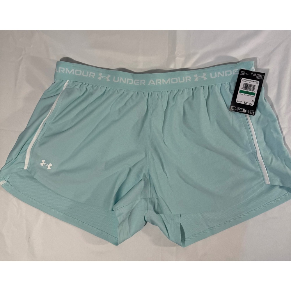 Under Armour Womens Tech Play Up Shorts Aqua Blue 1355969-497 Large NWT